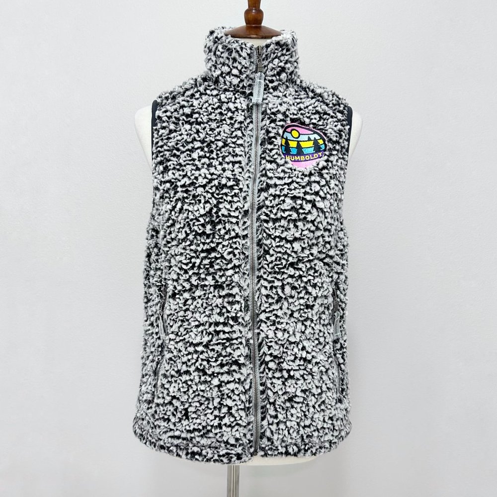 J. America Black and White Humboldt Embroidered Sherpa Zip Up Vest